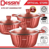 DESSINI ITALY iLT-6-S 6 PCS 20CM 24CM 28CM Die Cast Aluminium Non Stick Casserole Pot Bowl Deep Fry Pan Cookware PERIUK