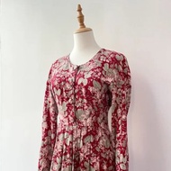 1980s Laura Ashley 英國製紅色大花連身裙