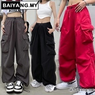 Y2K Streetwear Long Parachute Cargo Pants Women Sport Casual Baggy Wide Leg Straight Cut Plus Size P