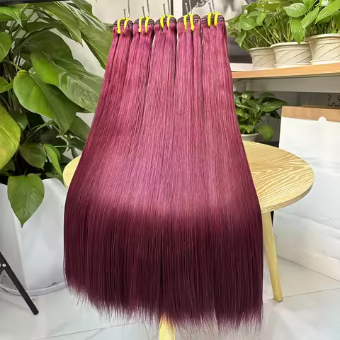 Super Double Drawn #99J Burgundy Red Color 100% Human Hair Bundles Bone Straight Raw Virgin Hair Wea