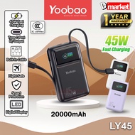 【3C Certified】Yoobao LY45 20000mAh Powerbank 45W Fast Charging Power Bank Built-In Cable Yoobao Powe