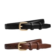 B89 - basic black brown leather belt with square rounded gold clasp, elegant style, belt, easy to co