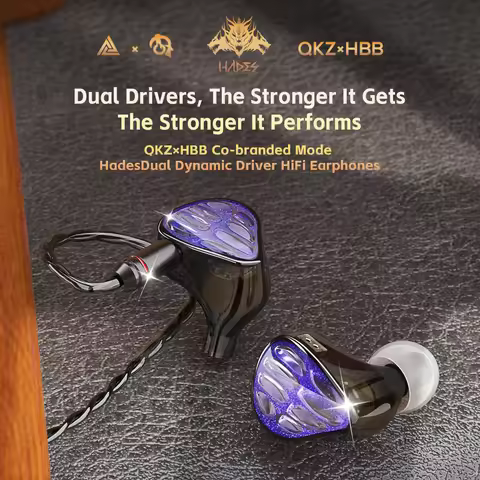 QKZ x HBB Hades 2DD In-Ear Monitor HiFi Earphone Wired Earbuds with Detachable Cable for Audiophiles
