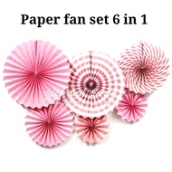 Paper Fan / Paper Fan Set 6 in 1 / Decorative Decoration / Pink Paper Fan