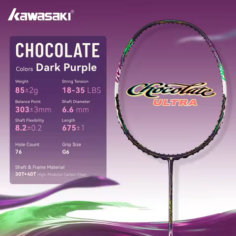 Kawasaki CHOCOLATE ULTRA 4U Carbon Badminton Racket 6.6mm Shaft 18-35LBS High Tension Speed Singles/