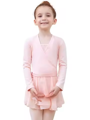 Girls' Dance Shawl Top, Children's Ballet Jacket, Long-Sleeve Tie-Up Chinese Dance Practice Outfit, 