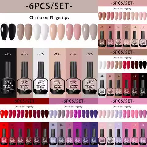 8ml 6-piece gel nail polish set, classic colors, smooth application, shiny effect, no fragrance