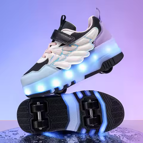 Roller Skate Shoes Kids LED Light 4 Wheel Roller Shoes Luminous Sneakers Casual Skateboarding Shoes 