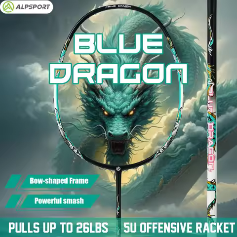 ALPSPORT【Blue Dragon】5U 75g Carbon Fiber Frame Offensive And Defensive Badminton Racket Outdoor Spor