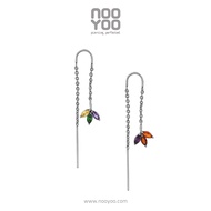 NooYoo ต่างหูสำหรับผิวแพ้ง่าย COLORFUL Half Hoop Ring with Dangling Leaf Surgical Steel