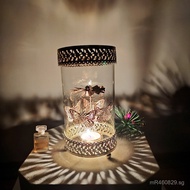 Windproof Decorative Carousel Iron Art Vintage Glass Jar INS Candle Holder Carousel Creative Cover D