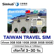 Taiwan SIM ซิมไต้หวัน ซิมท่องเที่ยวไต้หวัน 5G/4G อินเตอร์เนต ทั้งหมด 5GB-50GB เลือกได้ 3-30วัน เครือ