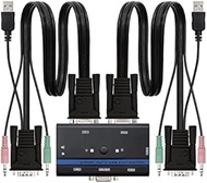 KVM Switch - Device for controlling 2 PCs from a single monitor, includes VGA and USB cable, compact