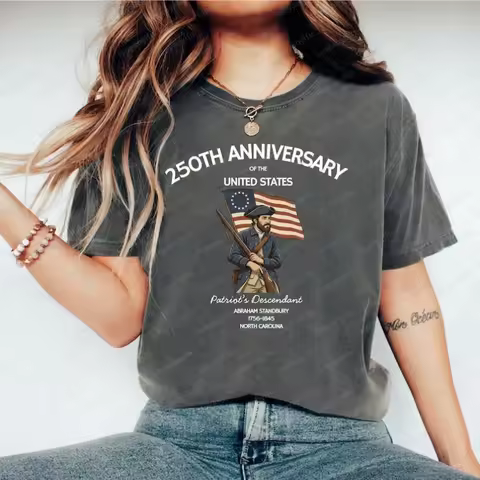Patriot's Descendant 250 Years T Shirt for Women Flag America 250th Retro Tops Independence Day Gift