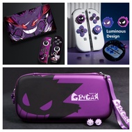 Pokemon Gengar Switch Protective Case Soft TPU Cover for Nintendo Switch/OLED Joy-Con Controller Joystick Cover Cross D-Pad Button Caps Luminous Silicone Thumb Grips Set Switch Bag