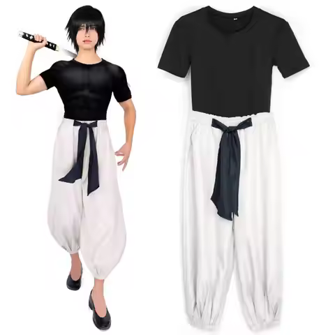 DAZCOS Toji Fushiguro Cosplay Costume Stretchy Top Pants Outfit Adult Unisex Short Sleeve Top Pants