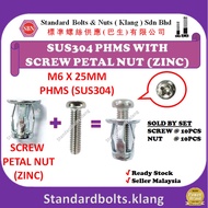 (10SETS) 【M6】SCREW PETAL NUT WITH (SUS304) PAN HEAD SCREW M6 X 25 - Screw For Hollow Wall Iron Skin/