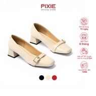 Women's 4cm Square Toe High Heels with Elegant Polished Leather Buckle Pixie H448