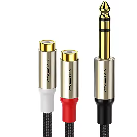 6.35mm To 2RCA Cable 1/4 Inch Male TRS To 2RCA Female Splitter Stereo Audio Adapter Cable for Amp Mi