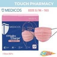 MEDICOS (NEW) Slim Fit Size 165 HydroCharge 4ply Surgical Face Mask COTTON PINK 50’s