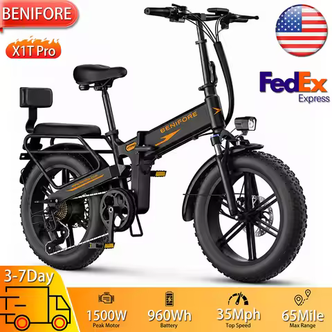 Benifore X1T Pro Foldable Electric Bicycle 1500W Peak Motor 20" Fat Tire Fully Suspended Electric Bi