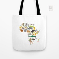 Animal Canvas Tote Bag Africa parrot Hyena Rhinoceros Zebra Hippopotamus