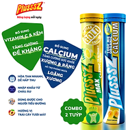 {COMBO 2 TUÝP] Viên sủi Plusssz Max Vitamin C + ZinC vị Chanh +  Viên sủi Plusssz Calcium vị Đào và 