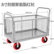 Turnover Trolley with Fence Hand Handle Trolley Warehouse Grid Trolley Warehouse Factory Storage Cage Trol