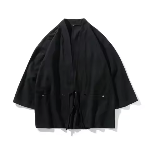 Traditional Japanese Style Fashion Men Retro Cardigan Samurai Kimono Haori Japan Warrior Yukata Obi 