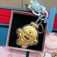 Doraemon Mobile Phone Chain Pendant Pure Gold 999 Keychain Gift Box Baby Birthday Gift Lover Always 