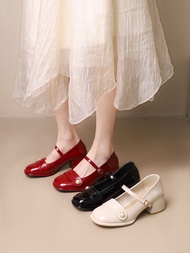 Square Toe French Pearl Buckle Plus Size Chunky 41-43 Fat Feet Wide Mary Jane Easiest for Match High