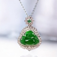 冰綠翡翠彌勒佛吊飾 925純銀 | 天然A貨翡翠 | 送禮