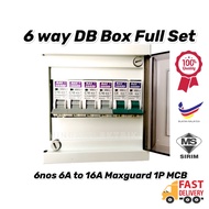 DB Box 6 way (Full Set) Maxguard 1P MCB 6A -16A Distribution board [Customize service available] SIR