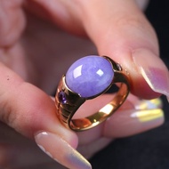 紫羅蘭翡翠蛋面戒指 18K金鑽石 | 天然緬甸玉翡翠A貨 | 送禮