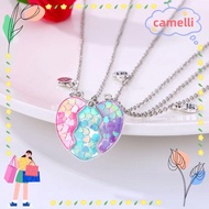 CAMELLI 3Pcs Matching Heart Pendant Necklace, Alloy Friendship BFF Necklaces, Friendship Jewelry Cut