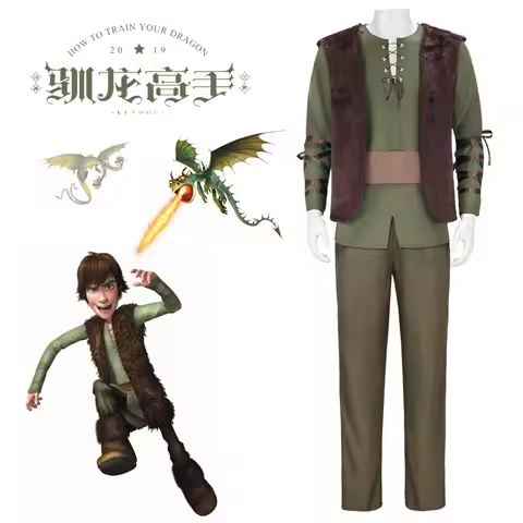 Boys Hiccup Cosplay Dragon Costume Vest+Green Hooded Long Sleeve Top+Pants For Children Halloween Ca