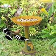 Sunflower Garden Bird Bath with Frog, Outdoor Bird Bath, Resin Base Fountain Decoration for Yard Gar