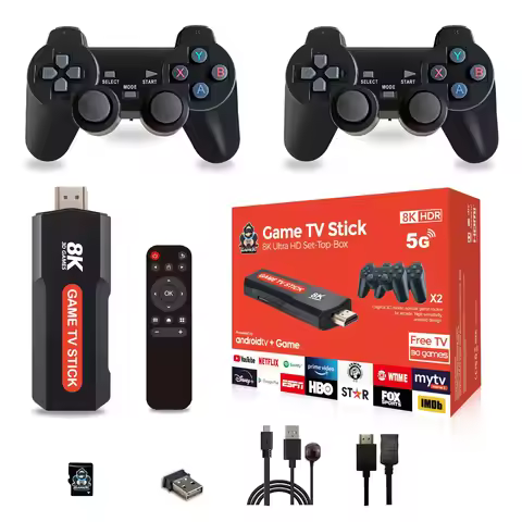 Q9 USB 2.0 Dual System Game Stick 8K Retro Video Games Console with Wireless Controller 64G TV Stick