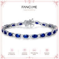 FANCIME "Glamour Radiance" September Birthstone Fancy Cut Tennis Blue Sapphire Sterling Silver Brace