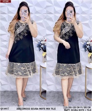 Dress Scuba combi brukat mutiara import