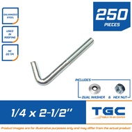 250 Sets J Bolt 1/4 x 2 1/2 with bonded washer and hex nut Galvanized used for roofing also called R