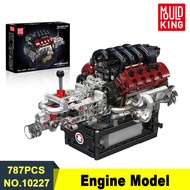 MOULD KING 10227 V8 Engine Model Kit 787PCS Mini Building Blocks with Working Pistons Gearbox STEM M