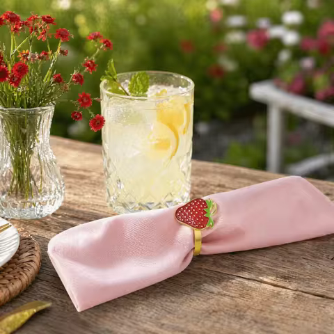 6pcs Alloy fruit alloy napkin rings 1.57x1.30in Red strawberry lemon table holders Strawberry reusab