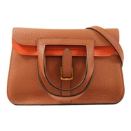 HERMES Clemence皮革Halzan 25 Verso金扣手挽肩背兩用袋Cuivre/Capucine