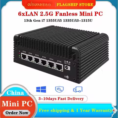 New 6xi226-V 2.5G 13th Gen Soft PC Intel i7 1355U i5 1335U i3 1315U USB4.0 2xDDR5 Fanless Mini PC NA