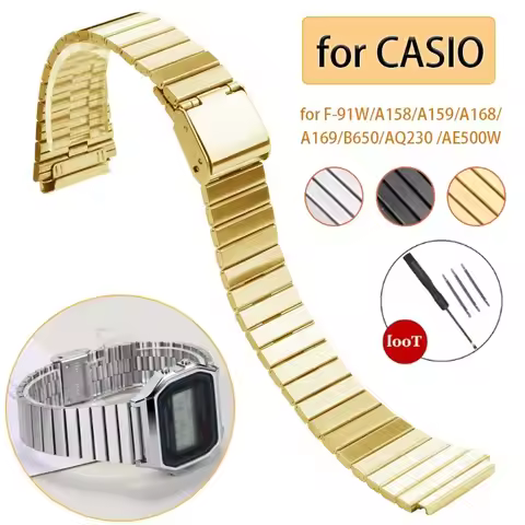 Vintage Watchband for CASIO F-91W/A158/A159/A168/A169/B650/AQ230 /AE500W Stainless Steel Strap 18/20