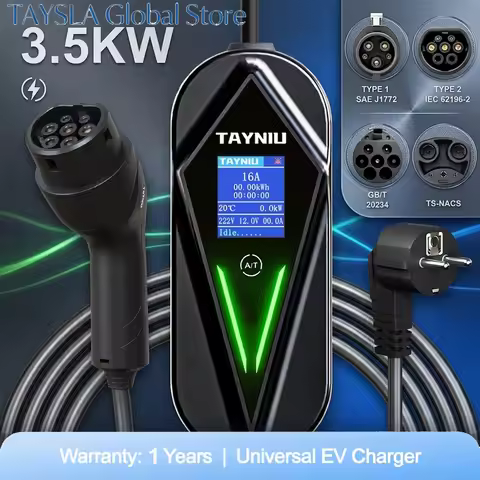 TAYNIU Voltix electric vehicle Charger 3.5kW 16A TYPE 2, TYPE 1 J1772, GB/T, NACS EU Plug Level 1 Ch