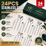 24 Pcs Cutlery Set Dinner Spoon Fork Set Sudu Garfu Set Hadiah Kahwin untuk Pengantin Baru Hadiah Ka