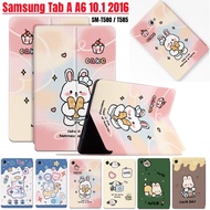 Samsung Galaxy Tab A A6 10.1 2016 SM-T580 T580N T585 T585C Fresh Cute Pattern Case Folding Stand PU Leather Shockproof Shell Flip Slim Book Cover