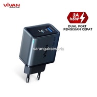 Vivan GaN08 Charger Adapter USB Type C 45W Fast Charging Android iPhone Macbook